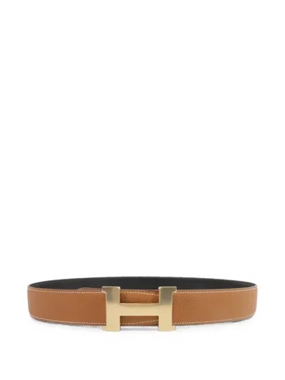 Pre-owned Hermes 2021 H Togo Leather Belt In Brown
