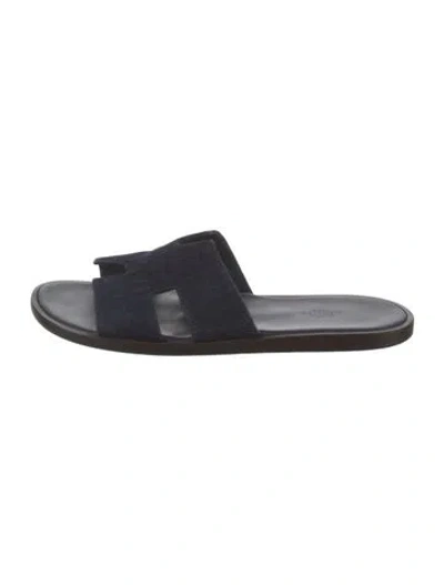 Pre-owned Hermes 2021 Izmir Slides In Blue