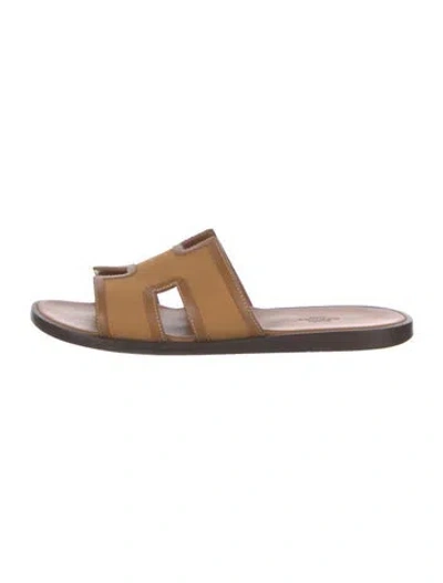Pre-owned Hermes 2021 Izmir Slides In Brown