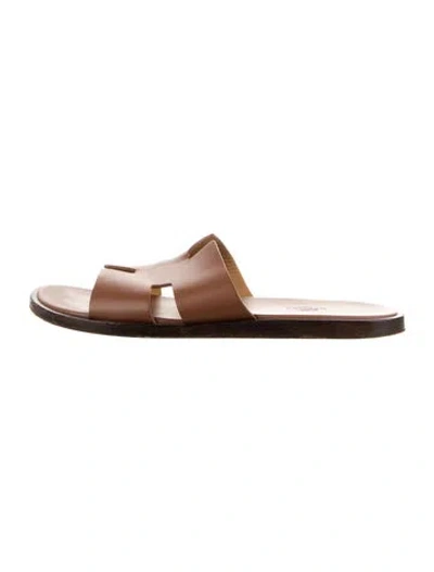 Pre-owned Hermes 2021 Izmir Slides In Brown