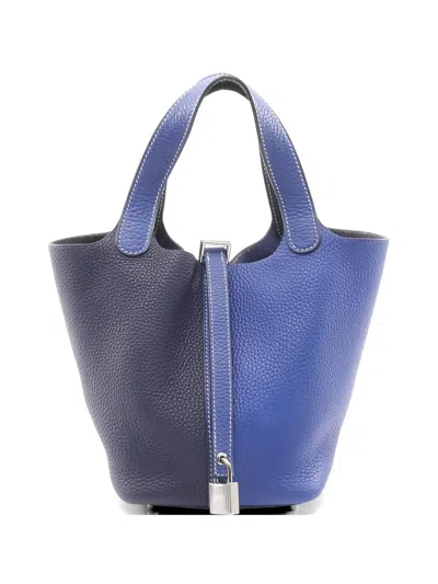 Pre-owned Hermes 2021 Kazak Pm Leather Tote Bag In Blue