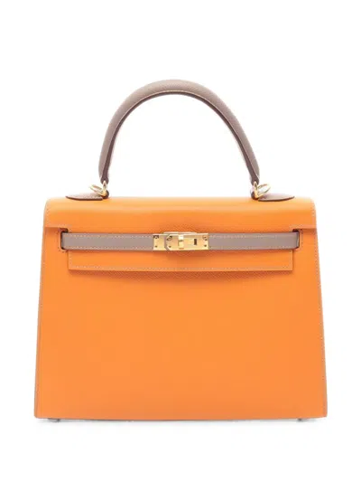 Pre-owned Hermes 2021 Kelly 25 Tote Bag In Orange