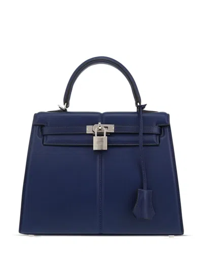 Pre-owned Hermes 2021 Kelly 25 Two-way Handbag In Blue