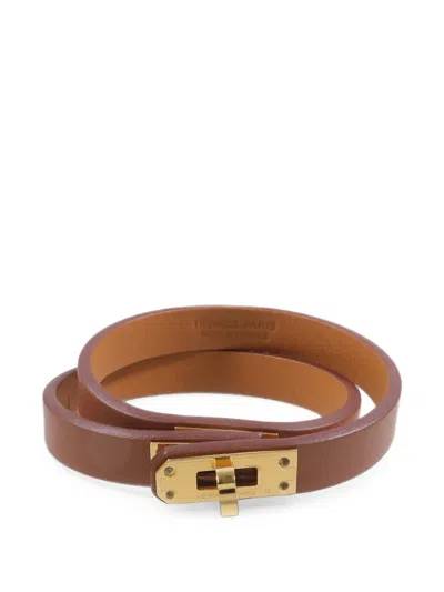 Pre-owned Hermes 2021 Kelly Double Tour Leather Bracelet In Gold