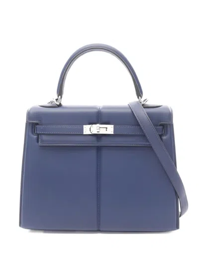 Pre-owned Hermes 2021 Kelly Padded Leather Tote Bag In Blue