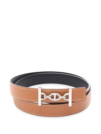 Pre-owned Hermes 2021 Lagune Reversible Belt In Brown