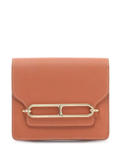 Pre-owned Hermes 2021 Lawris Slim Flash Blue Frida Bi-fold Wallet In Brown