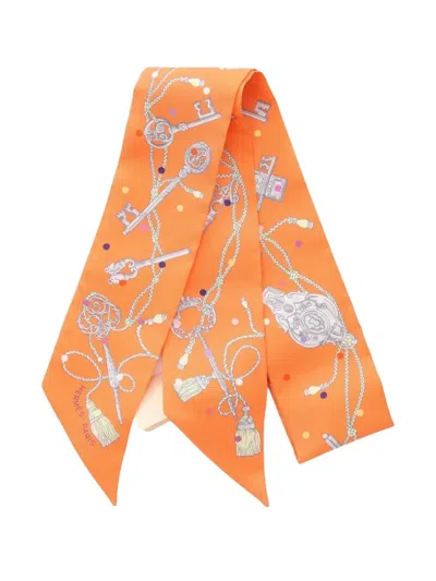 Pre-owned Hermes 2021 Les Cles A Pois Ribbon Scarf Silk