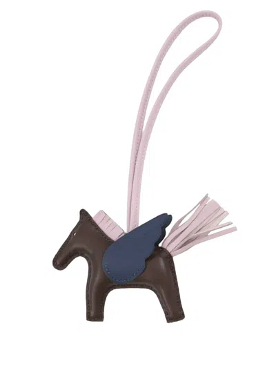 Pre-owned Hermes 2021 Milo Lambskin And Swift Grigri Rodeo Pegase Bag Charm Pm Key Chain In Brown