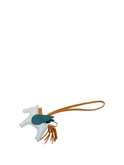 Pre-owned Hermes 2021 Milo Lambskin And Swift Grigri Rodeo Pegase Bag Charm Pm Key Chain In Gray
