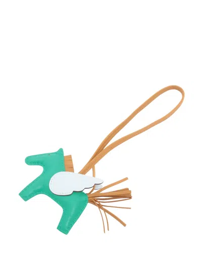 Pre-owned Hermes 2021 Milo Lambskin And Swift Grigri Rodeo Pegase Bag Charm Pm Key Chain In Green
