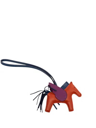 Pre-owned Hermes 2021 Milo Lambskin And Swift Grigri Rodeo Pegase Bag Charm Pm Key Chain In Orange