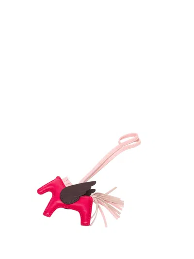 Pre-owned Hermes 2021 Milo Lambskin And Swift Grigri Rodeo Pegase Bag Charm Pm Key Chain In Pink