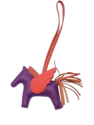 Pre-owned Hermes 2021 Milo Lambskin And Swift Grigri Rodeo Pegase Bag Charm Pm Key Chain In Purple