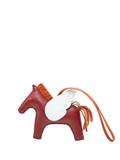 Pre-owned Hermes 2021 Milo Lambskin And Swift Grigri Rodeo Pegase Bag Charm Pm Key Chain In Red