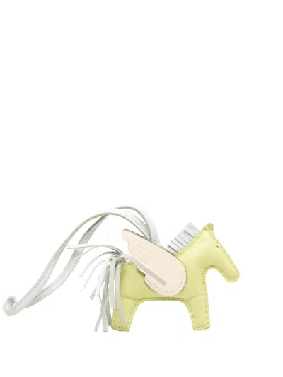 Pre-owned Hermes 2021 Milo Lambskin And Swift Grigri Rodeo Pegase Bag Charm Pm Key Chain In Yellow