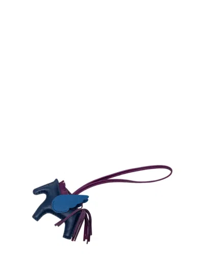 Pre-owned Hermes 2021 Milo Lambskin And Swift Grigri Rodeo Pegasus Bag Charm Pm Key Chain In Purple