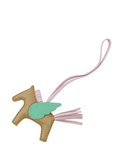 Pre-owned Hermes 2021 Milo Lambskin And Swift Rodeo Pegase Bag Charm Pm In Brown