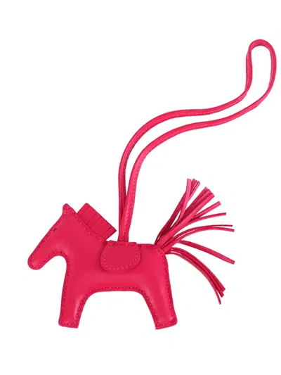 Pre-owned Hermes 2021 Milo Lambskin Grigri Rodeo Bag Charm Pm Key Chain In Pink