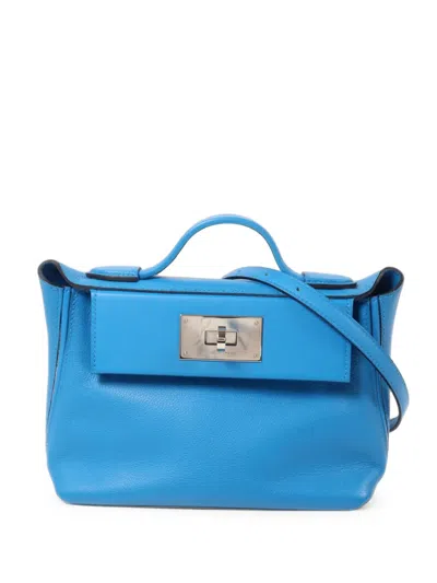 Pre-owned Hermes 2021 Mini 24/24 Leather Tote Bag In Blue