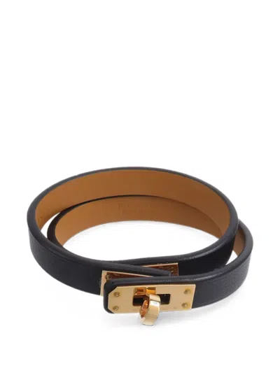 Pre-owned Hermes 2021 Mini Kelly Double Tour Bracelet In Black