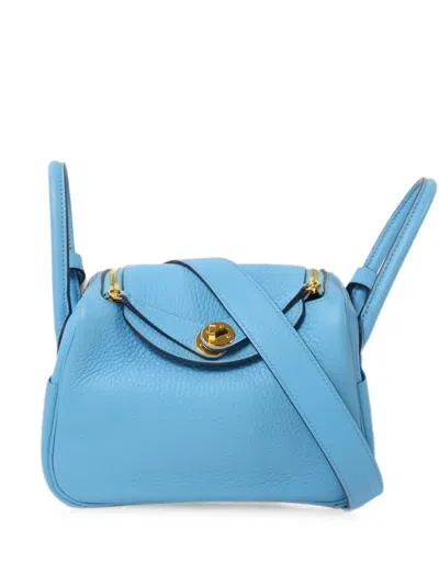 Pre-owned Hermes 2021 Mini Lindy Shoulder Bag In Blue