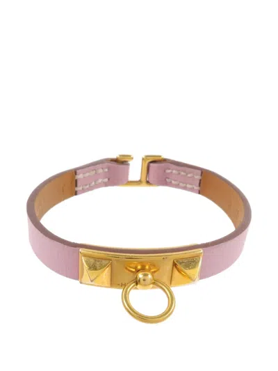 Pre-owned Hermes 2021 Mini Rivale Leather Bracelet In Gold