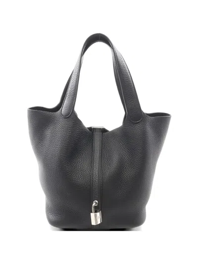 Pre-owned Hermes 2021 Mm Picotin Lock Leather Tote Bag In Black