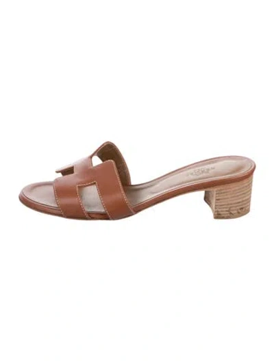 Pre-owned Hermes 2021 Oasis Slides In Brown/neutrals