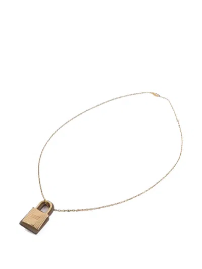 Pre-owned Hermes 2021 O'kelly Leather And Metal Necklace In Gray