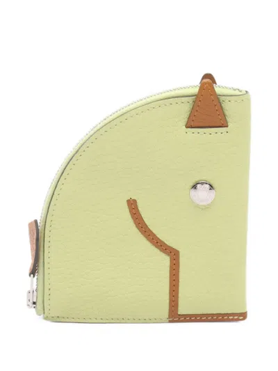 Pre-owned Hermes 2021 Paddock Jaune Bourjon Sesame Coin Purse In Green