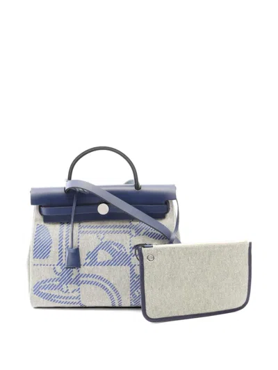 Pre-owned Hermes 2021 Pm Herbag Brides De Gala Tote Bag In Gray