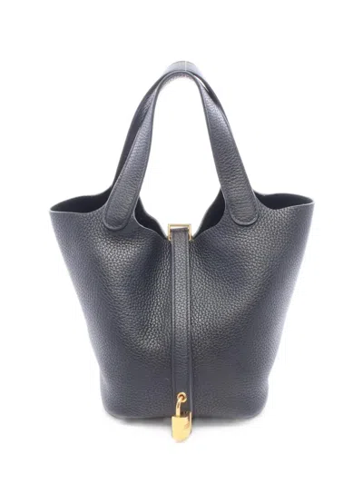 Pre-owned Hermes 2021 Pm Picotan Lock Shoulder Bag In Black