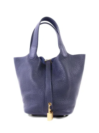 Pre-owned Hermes 2021 Pm Picotin Tote Bag In Blue