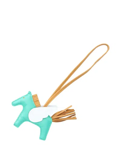 Pre-owned Hermes 2021 Pm Rodeo Pegasus Leather Bag Charm In Green