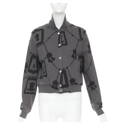 Pre-owned Hermes 2021 Poste Et Cavalerie Grey Black Rope Print Bomber Jacket Fr42 Xl In Gray
