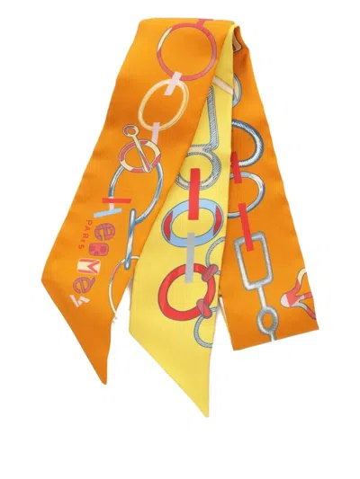 Pre-owned Hermes 2021 Re Du Boucles Silk Ribbon Scarf