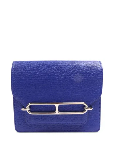 Pre-owned Hermes 2021 Roulis Slim Leather Wallet In Blue