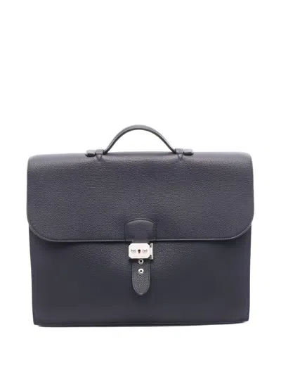 Pre-owned Hermes 2021 Silver Hardware Sac Adepesh 38 Business Bag In Blue