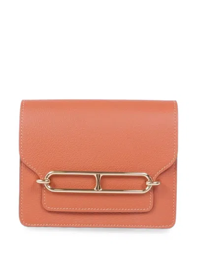 Pre-owned Hermes 2021 Slim Roulis Compact Wallet In Orange