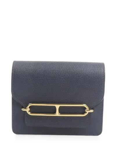 Pre-owned Hermes 2021 Slim Roulis Wallet In Blue
