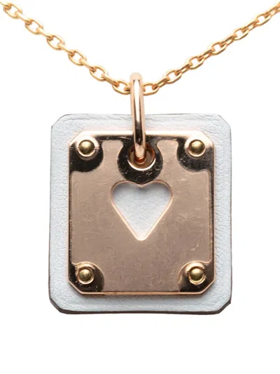 Pre-owned Hermes 2021 Small Gold Plated And Swift As De Coeur Pendant Necklace Costume Necklace In Pink