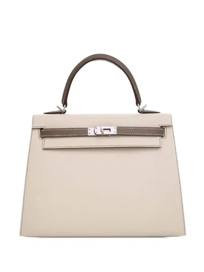 Pre-owned Hermes 2021 Special Order Bicolor Epsom Kelly Ii Sellier 25 Satchel In Brown
