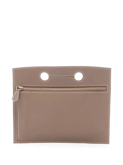 Pre-owned Hermes 2021 Togo Etoupe Clutch In Brown