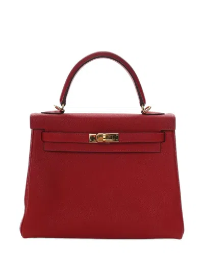 Pre-owned Hermes 2021 Togo Kelly Ii Retourne 25 Satchel In Red