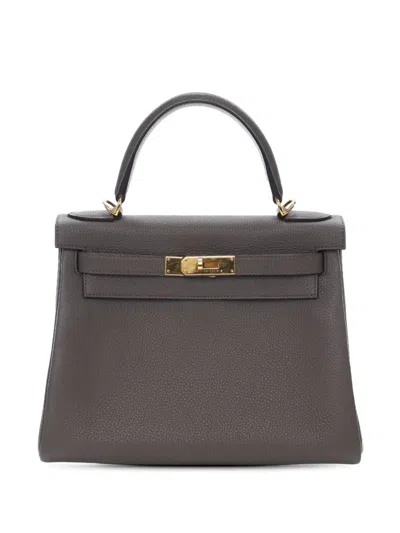 Pre-owned Hermes 2021 Togo Kelly Ii Retourne 28 Satchel In Gray