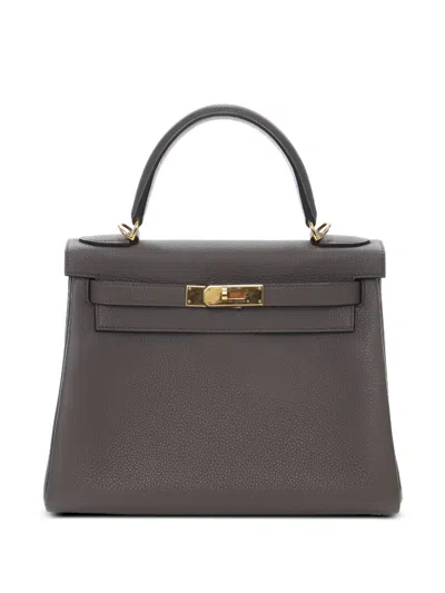 Pre-owned Hermes 2021 Togo Kelly Ii Retourne 28 Satchel In Grey