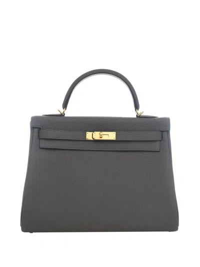 Pre-owned Hermes 2021 Togo Kelly Retourne 32 Satchel In Gray