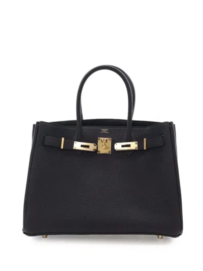 Pre-owned Hermes 2021 Togo Swift And Toile 3 In 1 Birkin Retourne 30 Handbag In Black