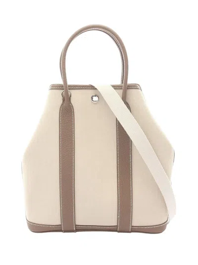 Pre-owned Hermes 2021 Toile And Negonda Garden File 28 Satchel In Neutrals
